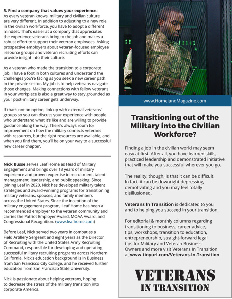 Military Experience into a Corporate Career Asset | Homeland Magazine